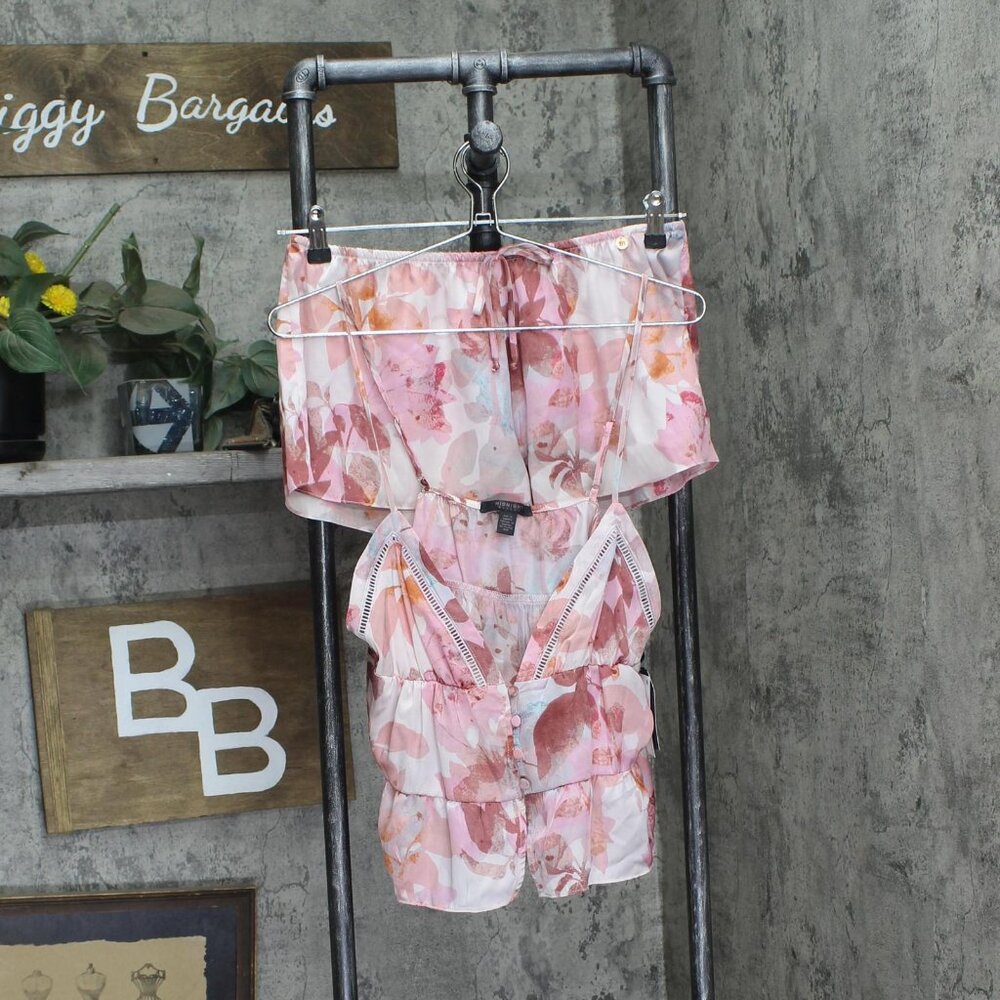 NWT Midnight Bakery 2-Pc. Marion Satin Cami Pajama Set MON140 Creme Pink M
